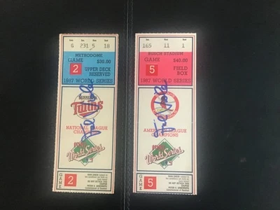 2 boletos de la Serie Mundial 1987 firmados por el Jugador Más Valioso de los Mellizos de Minnesota Frank Viola Foto 1 de 2