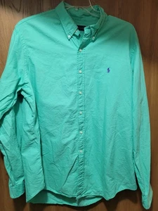 Polo Ralph Lauren Herren Hemd Classic Fit Grün mit Lila Logo Knopf Gr. 2XL XXL - Bild 1 von 4