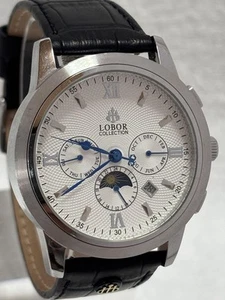 LOBOR LBS8170M Skeleton Automatic Watch Moonphase Triple Calendar White Dial - Picture 1 of 11