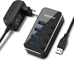 RSHTECH USB Hub Aktiv 3.0 mit Netzteil, USB 3.0 Hub Aktiv mit 4 Ports USB Vertei - Bild 1 von 7