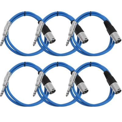 SEISMIC 6 PACK Blue 1/4" TRS - XLR Male 3' Patch Cables - Image 1 of 3