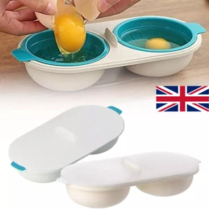 Microwave Eggs Poacher Cookware Steamer Maker Poach Double Cup Cooker Egg Boiler - Picture 1 of 18