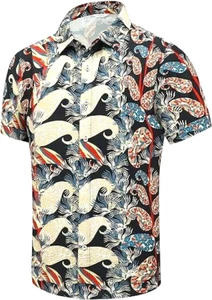 Hawaiian Shirt Unisex Summer Beach Casual Short Sleeve Button Paisley Mens L - Picture 1 of 5