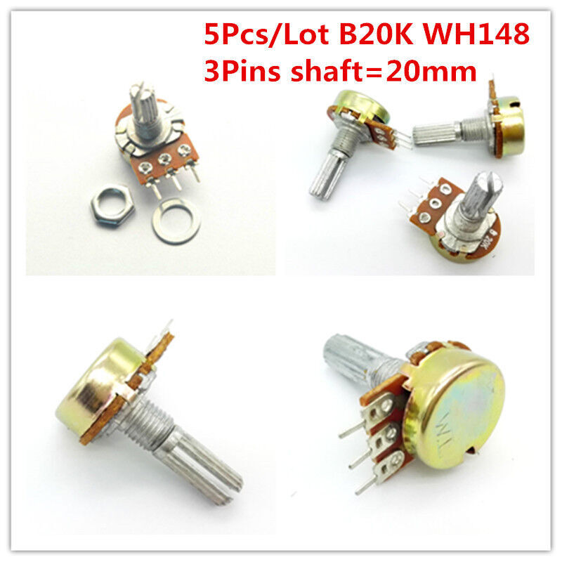 10PCS WH148 B20K Linear Potentiometer – 20K Ohm, 15mm Shaft, 3-Pin With Nuts 11 thumbnail image