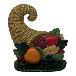 Vintage Cast Iron Door Stopper Cornucopia Basket with Fruit~Thanksgiving~7” Tall - Picture 1 of 10