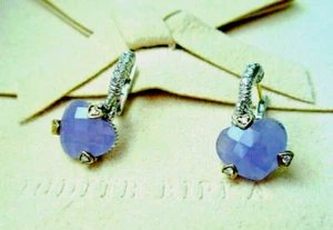 Judith Ripka JR TWO 925 18K Gold Diamond and Lavender Jadeite Heart Earrings - Picture 1 of 7