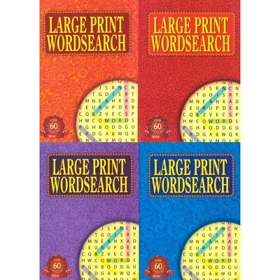 Set of 4 x A4 Large Print Word Search Puzzle Books 60 Wordsearch Challenges Each - Image 1 of 4