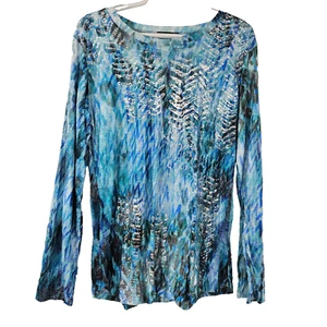 David Cline Azure Metallic Abstract Animal Print Top Blue Women’s Size XL Artsy - Picture 1 of 9