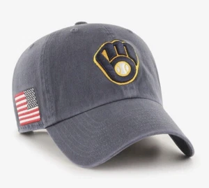 Milwaukee Brewers '47 Brand USA Flag Mens Vintage Navy Clean Up Adjustable Hat - Picture 1 of 2