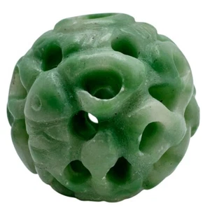 Hand-Carved Vintage Green Jade Hollow Sphere Bead 14mm - Picture 1 of 3
