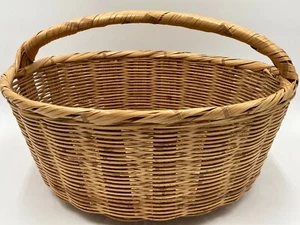 Vintage Large Wicker Market Basket 18" Diameter w/ Handle   6" Tall - Picture 1 of 6