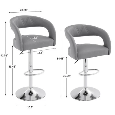 Set of 2 Bar Stools PU Leather Adjustable Swivel Kitchen Counter Height Chair - Image 1 of 4