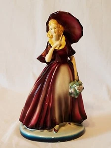 Vintage ROMAN ART Co Chalkware Victorian Lady holding a parasol - Picture 1 of 12