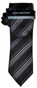 John Ashford NEW Black Slim Striped Men's Neck Tie $45 T1542 - Picture 1 of 1