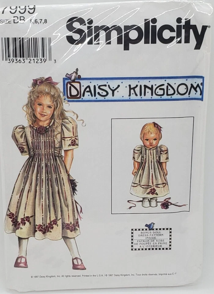 Daisy Kingdom Pleated front dress & doll dress Simplicity #7999 Sz: 5-8 Bordered - Image 1 of 4