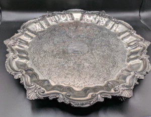 Round Birmingham Silver Company Footed Tray Silver on Copper Marked BSC - Picture 1 of 8