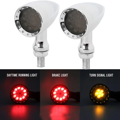 For Yamaha V Star 650 950 Chrome LED Blinker Brake Turn Signals Running Lights - Image 1 of 4