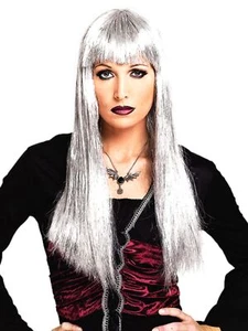 Paper Magic Womens Long Glitzy Glamour Silver Wig - Picture 1 of 1