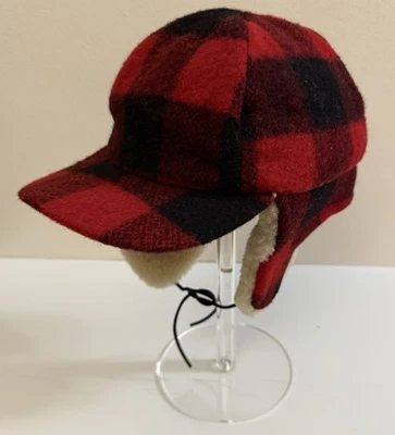VTG Banana Republic Wool Plaid SheepSkin Ear Flap Trapper Hat Cap Red Size S/M - Image 1 of 4