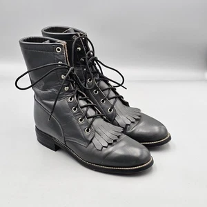 Justin Women's Size 8 US EUC Diamond J Gray Leather Full Lace Kiltie Work Boots - Picture 1 of 8