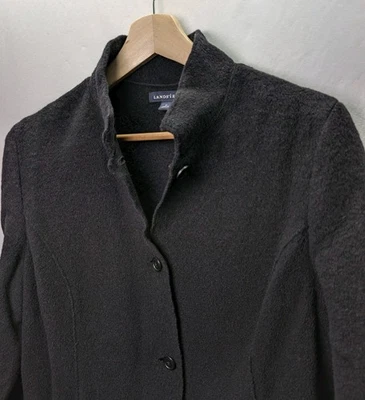 Land's End Women's 100% Wool Boucle Jacket Cardigan Pockets Seamed Black US16 - Image 1 of 4