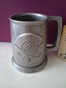 Taza Carson Freeport PA Vintage Años 60 Peltre 20 OZ Cerveza Piedra Grabada Pelota y Palos - Imagen 1 de 7
