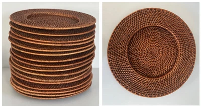 Crate & Barrel  ~ ANTIQUE BROWN CHARGER Plate Wicker  ~ Plates SOLD INDIVIDUALLY - Image 1 of 4
