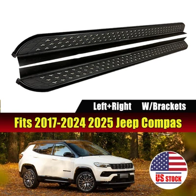 Running Board Fits for 2017-2024 2025 Jeep Compass Side Step Nerf Bar w/brackets - Image 1 of 4