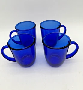 JUEGO (4) Tazas Vintage Arcoroc Vidrio Azul Cobalto Hechas en Francia Lote - Imagen 1 de 6