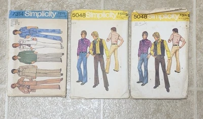 Lot of 3 Vintage Men’s Sewing Patterns - Simplicity - 1970's - Image 1 of 4