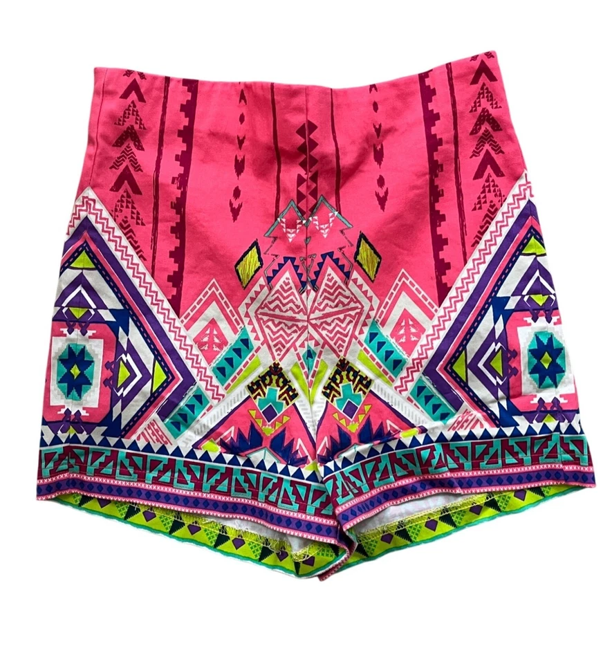 Pantalones Cortos Flying Tomato Mujeres Pequeños Cintura Alta Colorido Festival Azteca Suroeste Foto 1 de 4