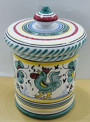 Deruta pottery For C.A Positano 4’’ Tall Canister Rooster Pattern Made In Italy - Image 1 of 4