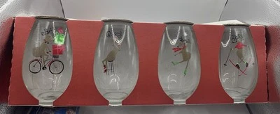 Bella Lux Stemless Wine Glasses Set Of 4 Christmas Holiday Reindeer Design ST - Image 1 of 4