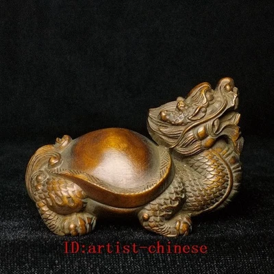 L 7 CM Old Chinese boxwood hand carved Dragon Turtle figurine Statue decoration - Image 1 of 4