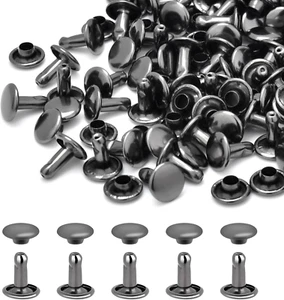 200Sets 8Mm round Double Caps Leather Rivets Metal Tubular Studs for Bags Hats S - Picture 1 of 5