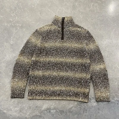 Vintage GAP Sweater Mens Large Brown Stripe 1/4 Zip Wool Blend Y2K - Image 1 of 4