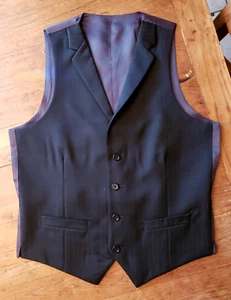 ALFANI Macy's Men's Designer Dress Suit VEST Black Size S WOOL Adjustable Back - Picture 1 of 12