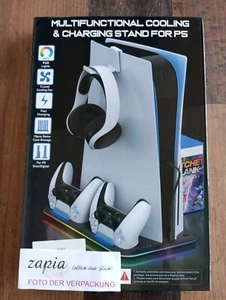 NΕЦ -& ОѴР: PS5 Slim Ständer m. Lüfter, RGB-Licht, Ladestation & HeadsetHalter. - Bild 1 von 2