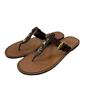 D&G Women's Brown Leather Studded Thong Sandals Made in Italy Size EUR 38.5 US 8 - Picture 1 of 8