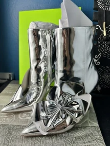 NWB Sam Edelman 8 Esmae Specchio Mirror Silver Floral side Zip Ankle Heel Boots - Picture 1 of 6