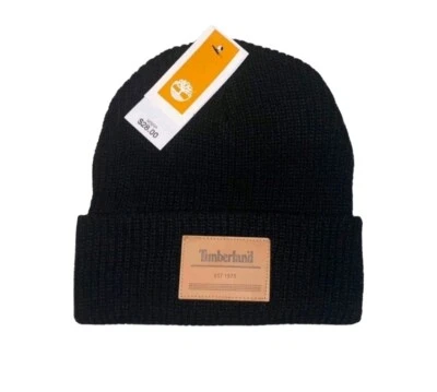 Timberland Hombre Cuero Logo Watchcap Gorro Negro o Marrón Invierno Gorra Sombrero Foto 1 de 4