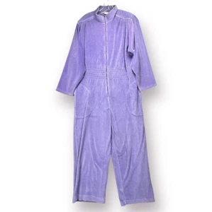 Vintage Neiman Marcus Velour Terrycloth Romper Jumpsuit Purple Zip Size L 70s - Picture 1 of 22