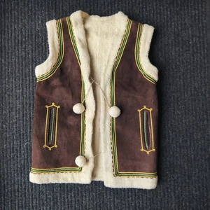 Vtg Suede Shearling Vest M European Trim Pockets Boho Ethnic Hippie Afghan - Picture 1 of 16