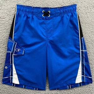 OP Ocean Pacific Boys Large (10-12) Blue Plaid Swim Trunks Board Shorts - Picture 1 of 10