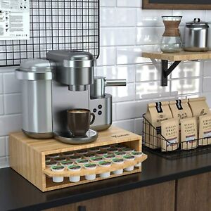 Bamboo K-Cup Coffee Pod Holder Coffee Machine Stand Storage Organizer