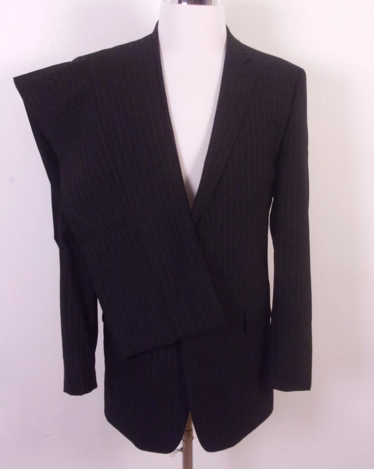 EUC Andrew Fezza Assets Black Chalkstripe 100% Wool 2 Pc Business Suit sz 42 L - Image 1 of 4