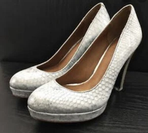 DKNY coletta Leather Animal Print silver foil mirror Detail heels NWOB Size 9 - Picture 1 of 11