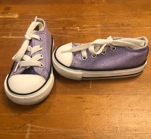 Converse Girls Purple Sparkle Sneakers Size 5 Toddler - Picture 1 of 9