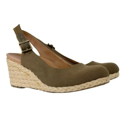 VIONIC Aruba Coralina Canvas Wedges Slingback Rattan Olive Green Espadrilles 7 - Image 1 of 4