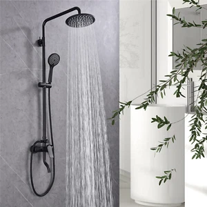 Shower Faucet Set Wall Mount Black 10" Round Rainfall Head 3-Function System - Picture 1 of 7